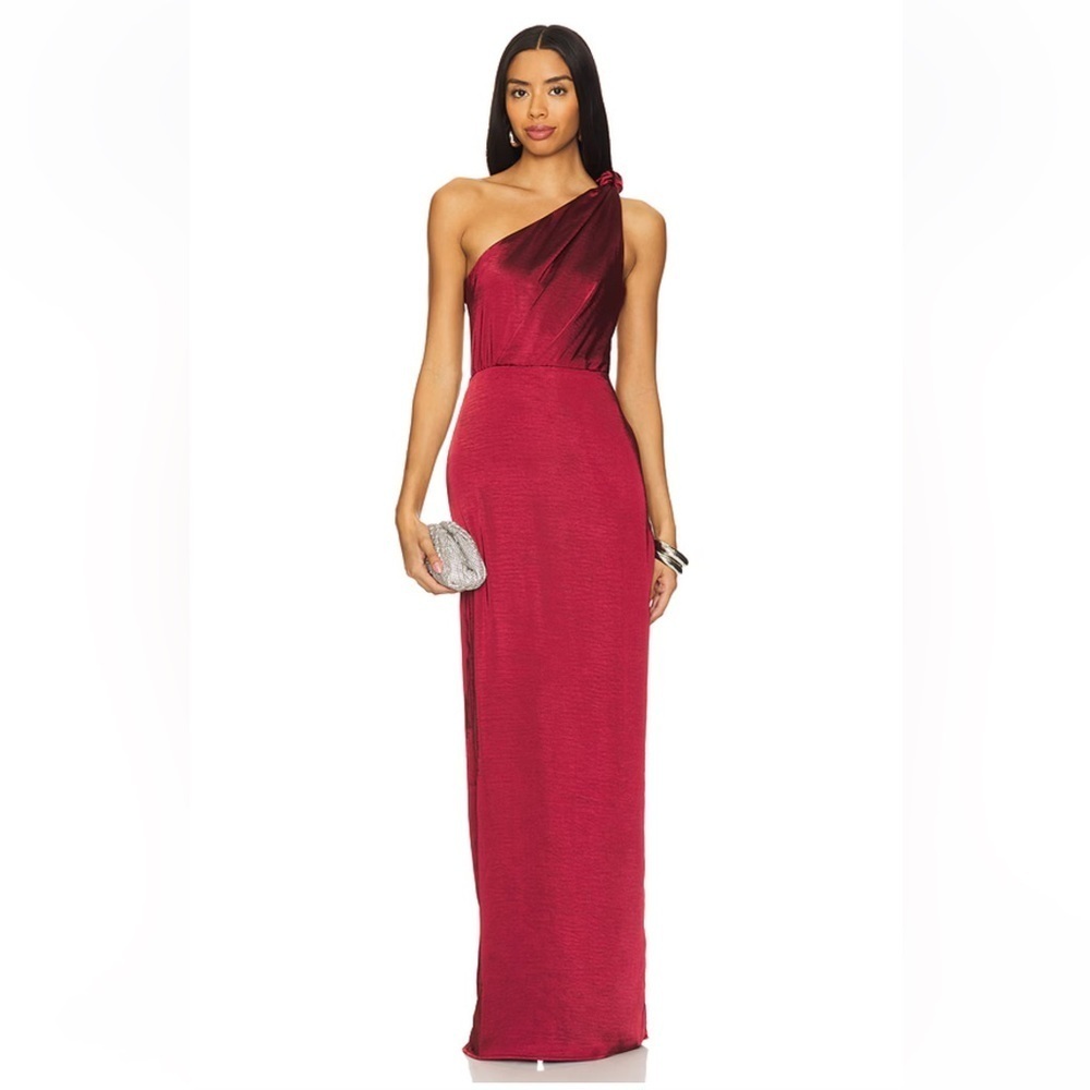 Lovers + Friends Bella Gown Cabernet Burgundy satin maxi Revolve S